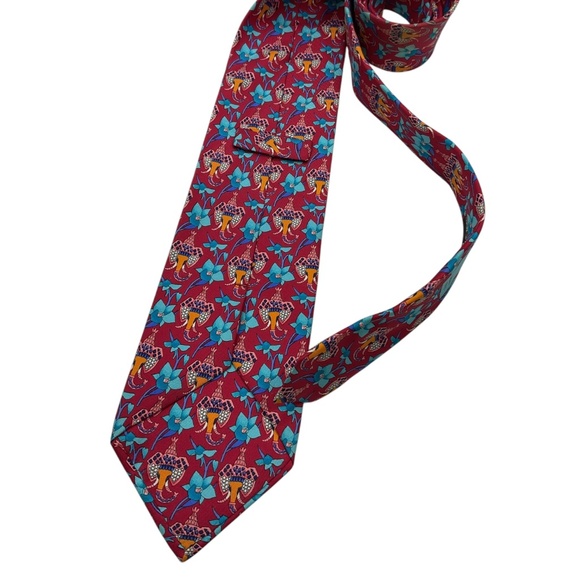LEONARD Red/Blue Floral Art Silk LUXURY Tie ITALY - Picture 2 of 8
